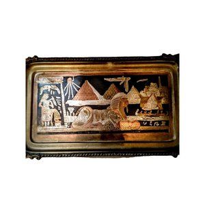 Egyptian Vintage Set Tray 7Piece  Plaque, Engraved hieroglyphic design. Coopper,